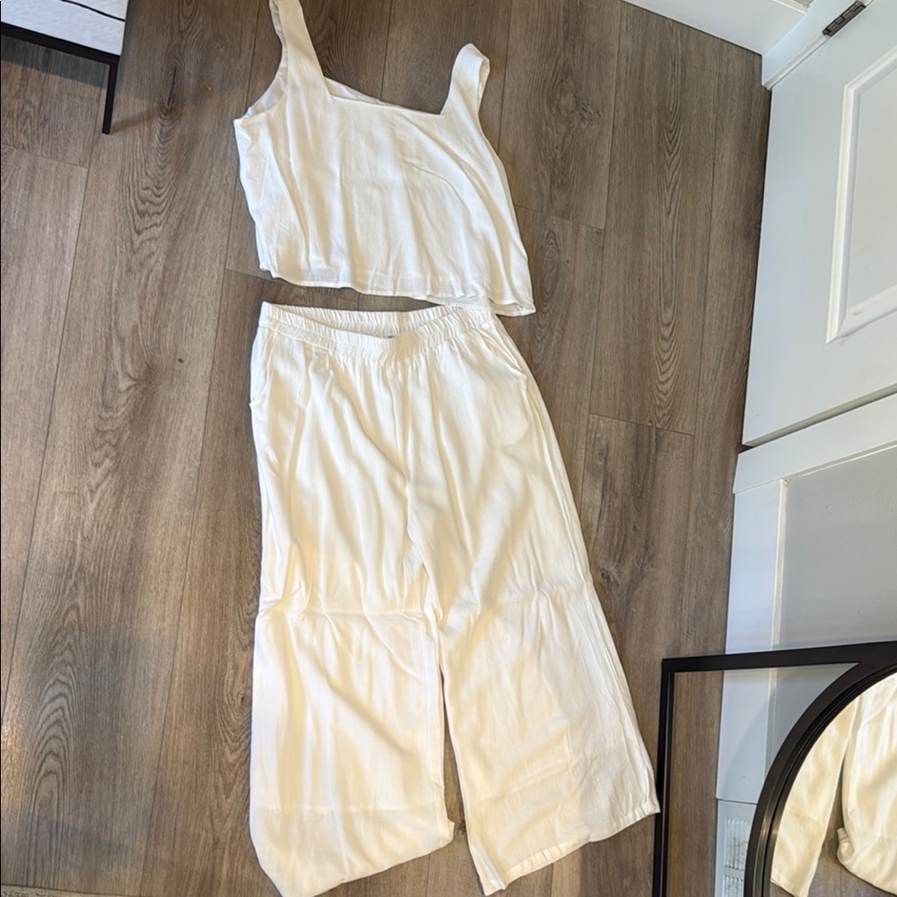 Cream Sleeveless Top and Wide-Leg Pants Set